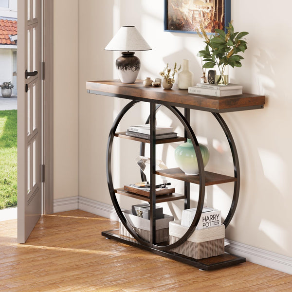 5-Tier Industrial Console Table with Storage Shelves