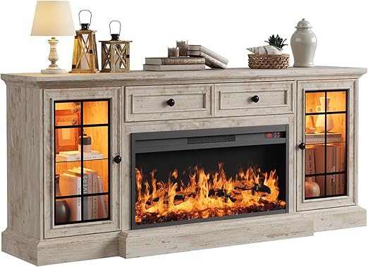 Fireplace TV Stand with Electric Fireplace, 70" Entertainment Center
