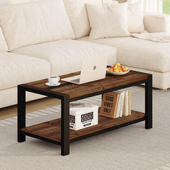 Industrial Coffee Table with Lower Shelf