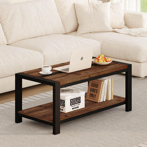 Industrial Coffee Table with Lower Shelf