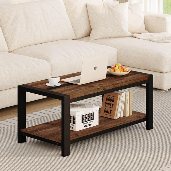 Industrial Coffee Table with Lower Shelf