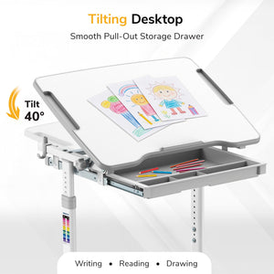 Kids Height-Adjustable Desk and Chair Set with Pencil Drawer