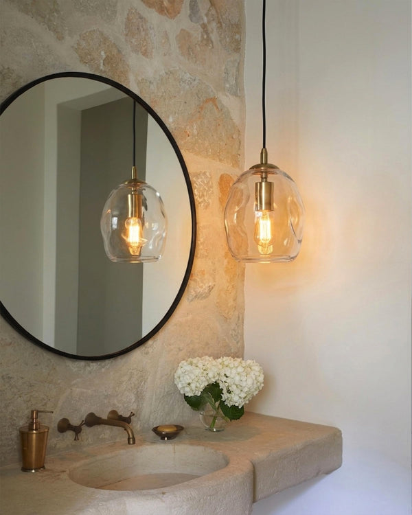 Hand Blown Glass Globe Pendant Light – Clear & Gold