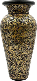 18 Inch Tall Mosaic Floor Vase – Crackled Gold & Black Terracotta Cylinder
