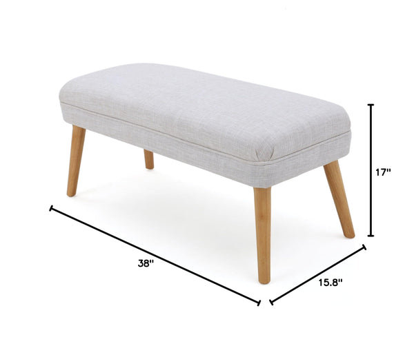 Fabric Ottoman with Wood Legs, Beige