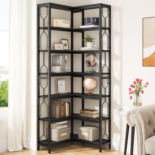7-Tier Industrial Corner Bookshelf