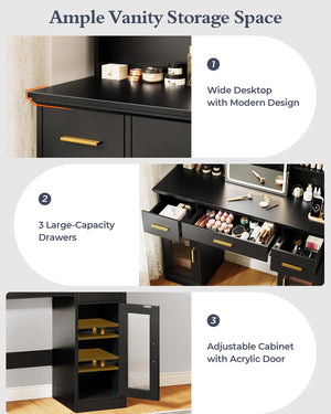 Vanity Desk with LED Mirror & Sliding Mirror