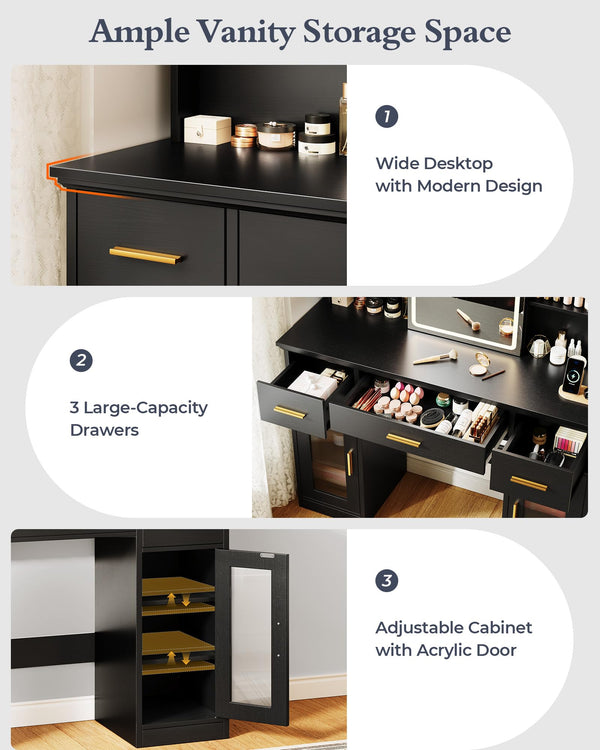 Vanity Desk with LED Mirror & Sliding Mirror