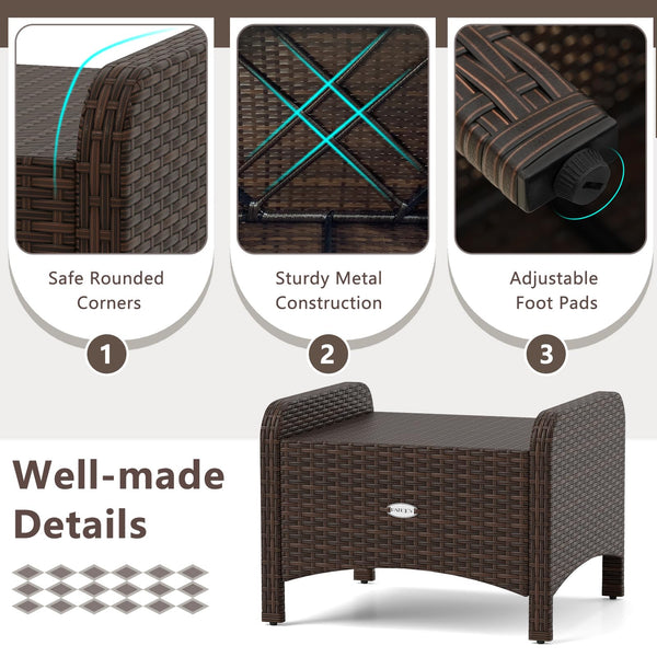 Outdoor PE Rattan Ottoman Set of 2 with Removable Cushions
