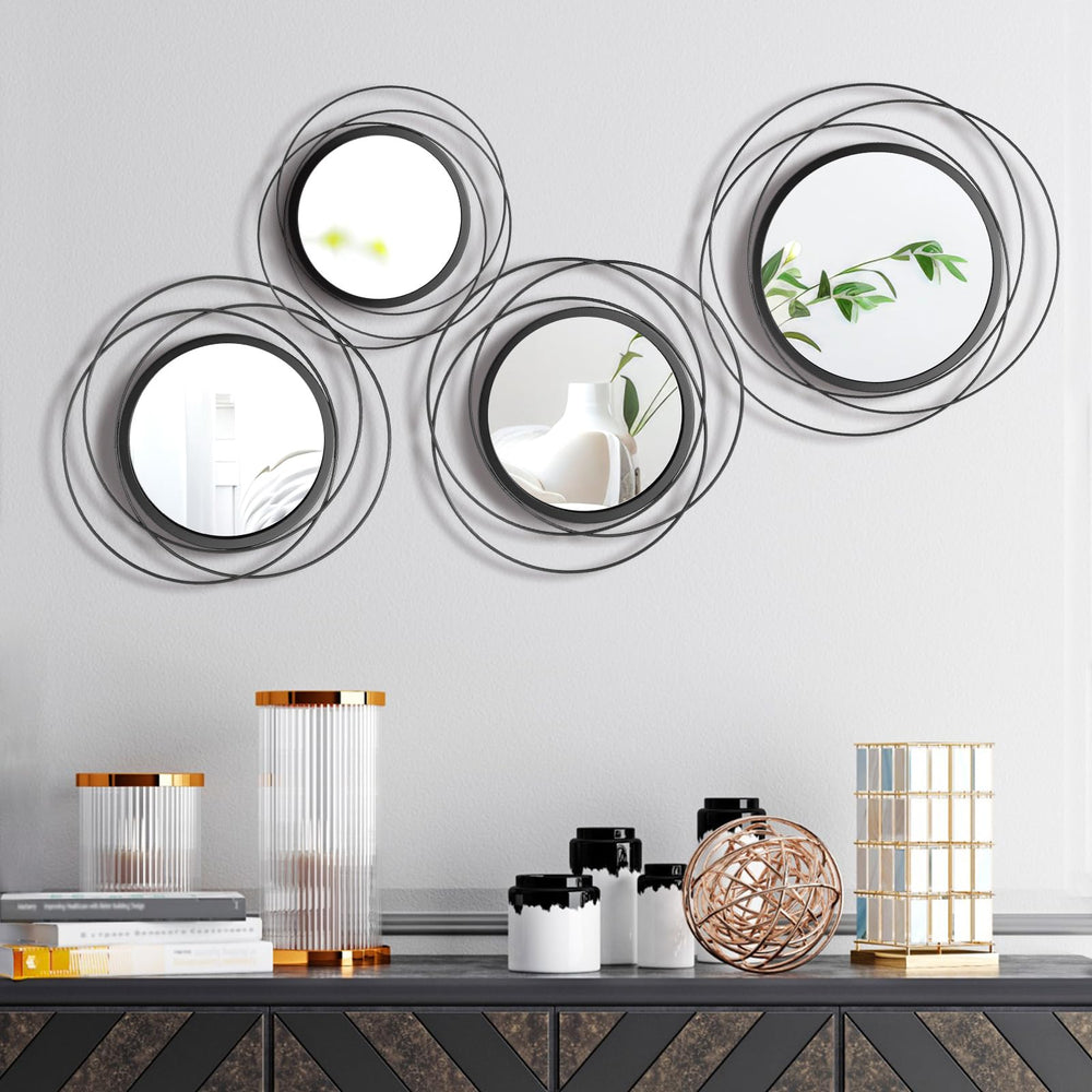 Set of 4 Round Metal Wall Mirrors Minimalist Circle Wall Decor