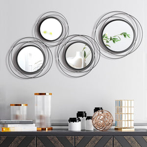 Set of 4 Round Metal Wall Mirrors Minimalist Circle Wall Decor