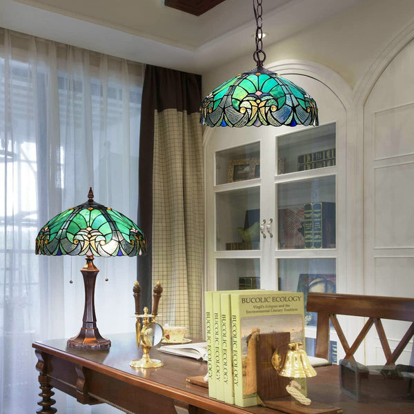 Tiffany Style Stained Glass Table Lamp – Victorian Green