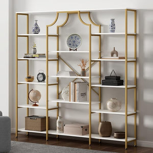 8-Shelf Tempered Glass Etagere Bookcase – Gold