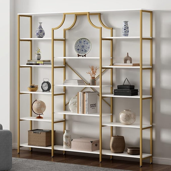 8-Shelf Tempered Glass Etagere Bookcase – Gold