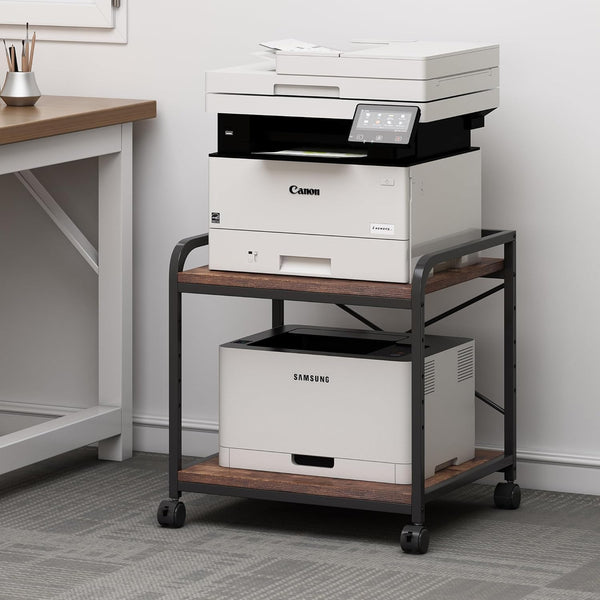 2-Tier Under Desk Printer Stand with Rolling Wheels