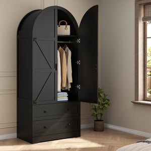 Armoire Wardrobe Closet with 2 Drawers & Hanging Rod