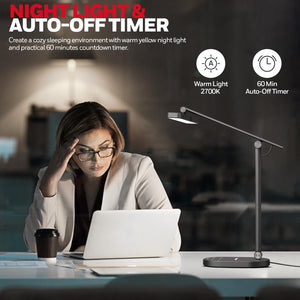 Full-Spectrum LED Desk Lamp with Auto-Dimming, 60-Min Timer & 4-Axis Adjustable Arm