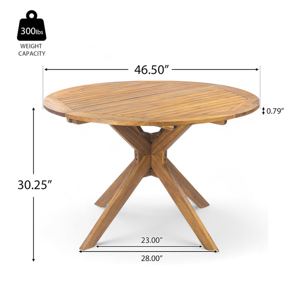 Round Outdoor Acacia Wood Dining Table – Teak Finish