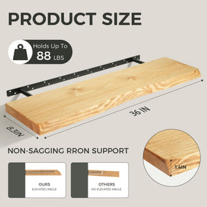 Solid Wood Floating Wall Shelves – Set of 2