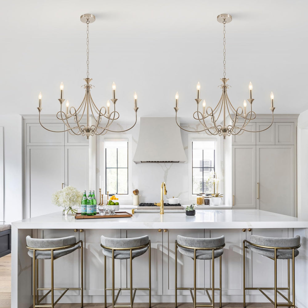 6-Light Modern Candle Chandelier – Brushed Nickel, Black & Brass