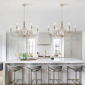 6-Light Modern Candle Chandelier – Brushed Nickel, Black & Brass