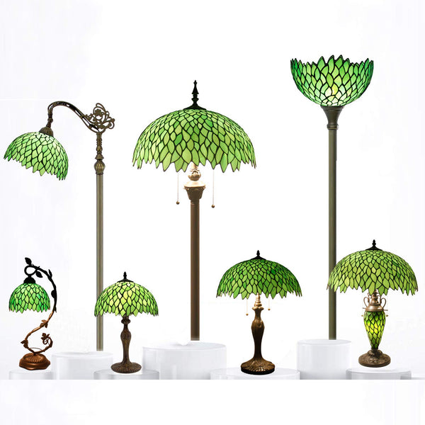 Tiffany Style Stained Glass Table Lamp – Green Wisteria
