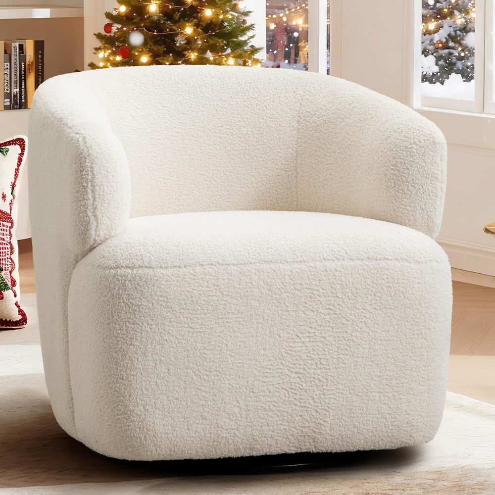360° Swivel Barrel Accent Chair – Boucle Upholstered