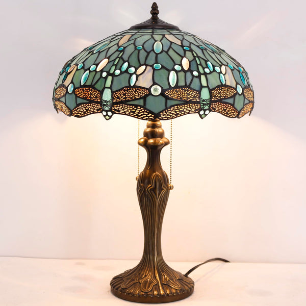 Tiffany Dragonfly Stained Glass Table Lamp – Sea Blue, 16x24 Inch