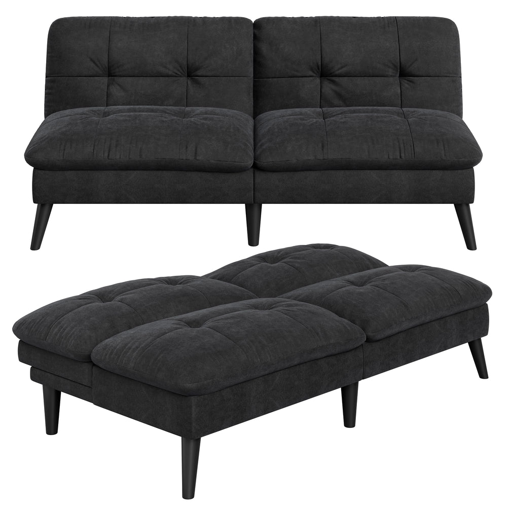 Mid-Century Modern Futon Sofa Bed with Adjustable Backrest