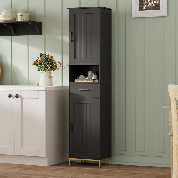 Tall Bathroom Storage Cabinet with Adjustable Shelves and Doors