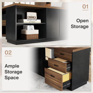 L-Shaped Executive Desk with Drawers and File Cabinet