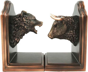 Bull & Bear Bookends Set – Bronze Electroplated Resin