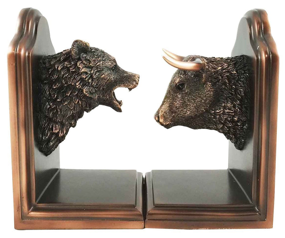 Bull & Bear Bookends Set – Bronze Electroplated Resin