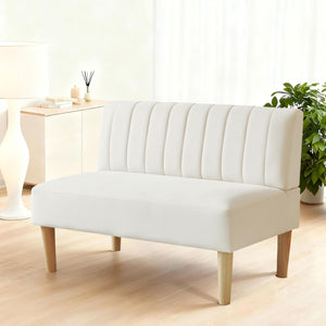 Velvet Armless Loveseat Settee with Channel-Tufted Back & Solid Wood Legs