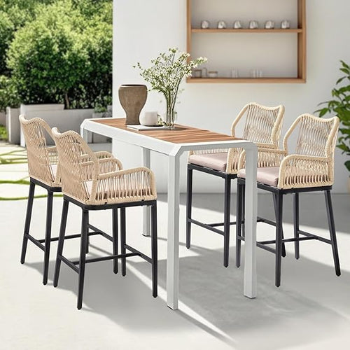 Outdoor Counter Height Bar Stools with Wicker Backrest