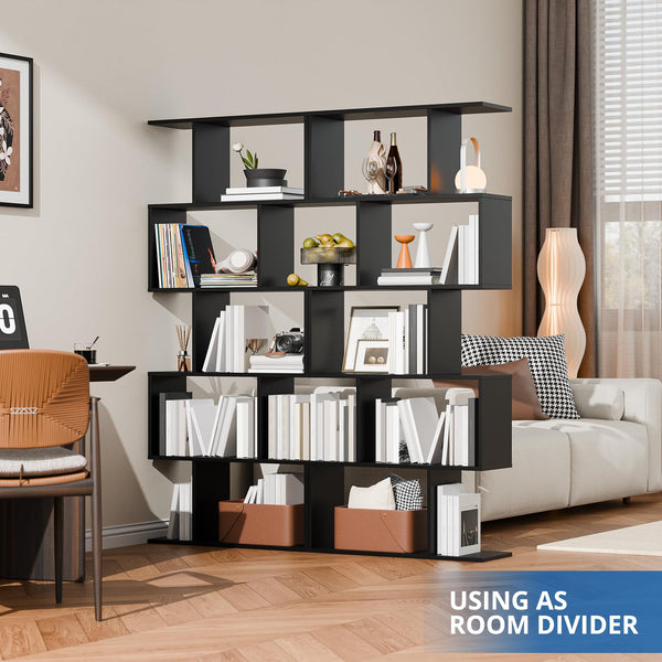 5-Tier S-Shaped Bookshelf with Room Divider