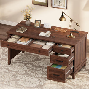 Farmhouse Executive Desk with Drawers & Charging Station
