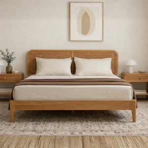 Queen & King Bed Frame with Rattan Headboard