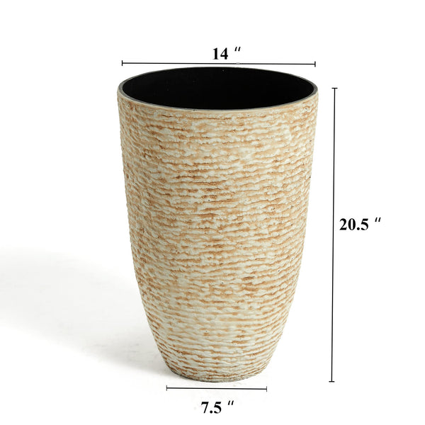 Tall Round Stone-Finish Planters Set of 2 – 14" Dia x 20.5" H, 9 Gallon