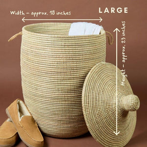 Handwoven Wicker Storage Basket with Removable Lid & Rope Handles