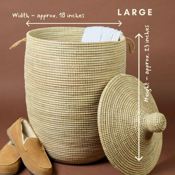 Handwoven Wicker Storage Basket with Removable Lid & Rope Handles