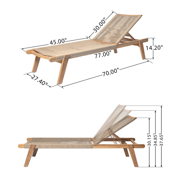Outdoor Wood Chaise Lounge Set of 2 with Rope Seating
