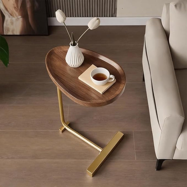 C Shaped Side Table | Metal & Wood | 24 Inch