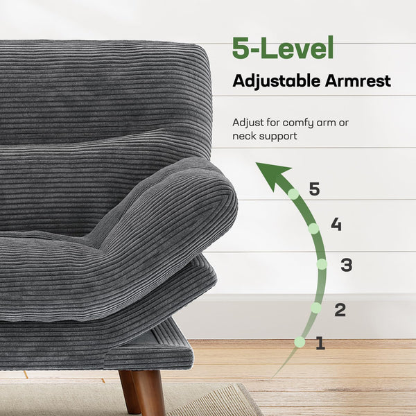 66-Inch Convertible Futon Sofa Bed with Adjustable Backrest & Armrests – Corduroy Loveseat