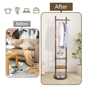 Freestanding Rotary Coat Rack with Shelves & Hooks