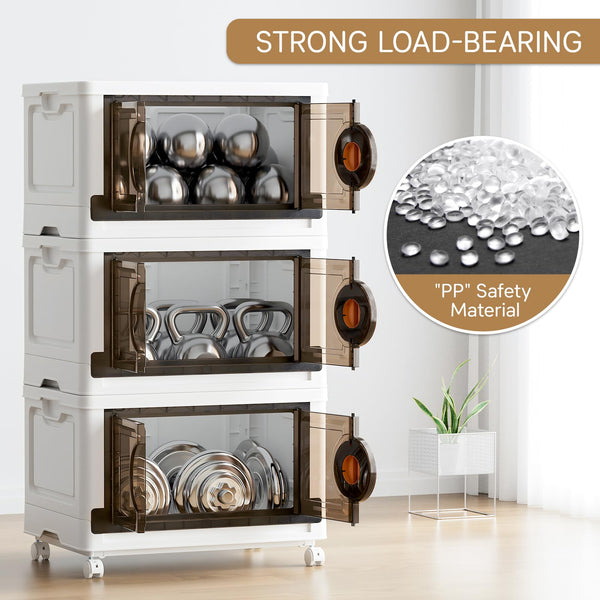 Stackable Storage Cabinet with Wheels & Lids – 249 Qt Collapsible Organizer Bins
