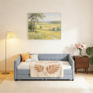 Upholstered Daybed with Storage Drawers | Linen Sofa Bed Twin & Full