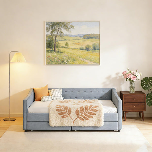 Upholstered Daybed with Storage Drawers | Linen Sofa Bed Twin & Full