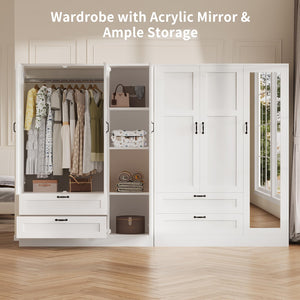Armoire Wardrobe Closet with Mirror & Drawers