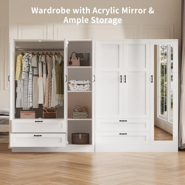 Armoire Wardrobe Closet with Mirror & Drawers